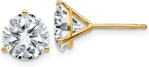 Real 14k Yellow Gold 4.00ct. 8mm Round Moissanite 3-Prong Martini Post Studs Earrings 8mm