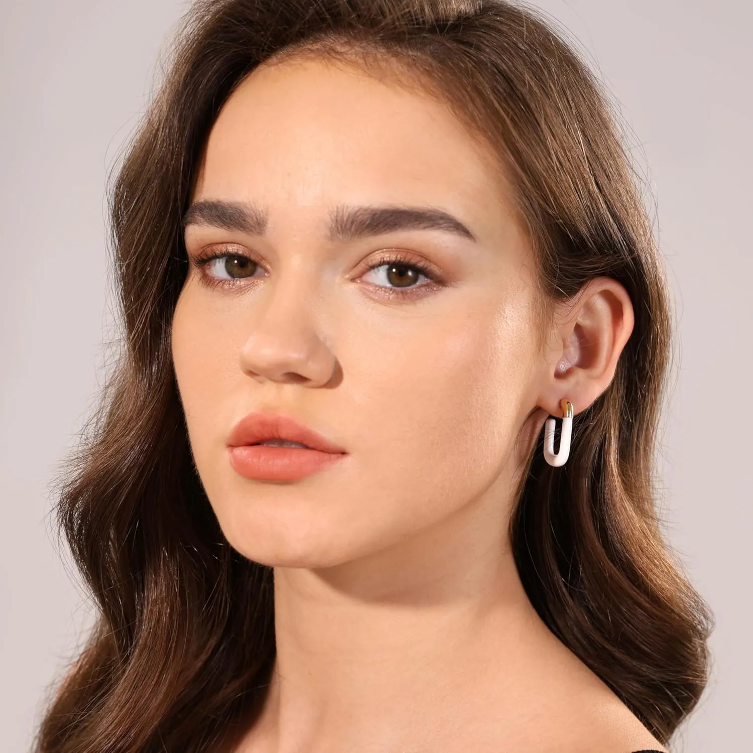 Rectangle 14K Gold Plated 925 Sterling Silver Post Enamel Dangle Hoop Earrings for Women | Lightweight Hypoallergic |