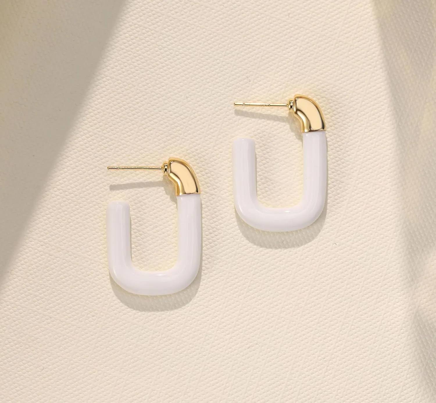Rectangle 14K Gold Plated 925 Sterling Silver Post Enamel Dangle Hoop Earrings for Women | Lightweight Hypoallergic |