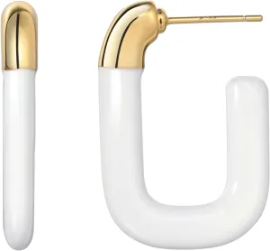 Rectangle 14K Gold Plated 925 Sterling Silver Post Enamel Dangle Hoop Earrings for Women | Lightweight Hypoallergic |