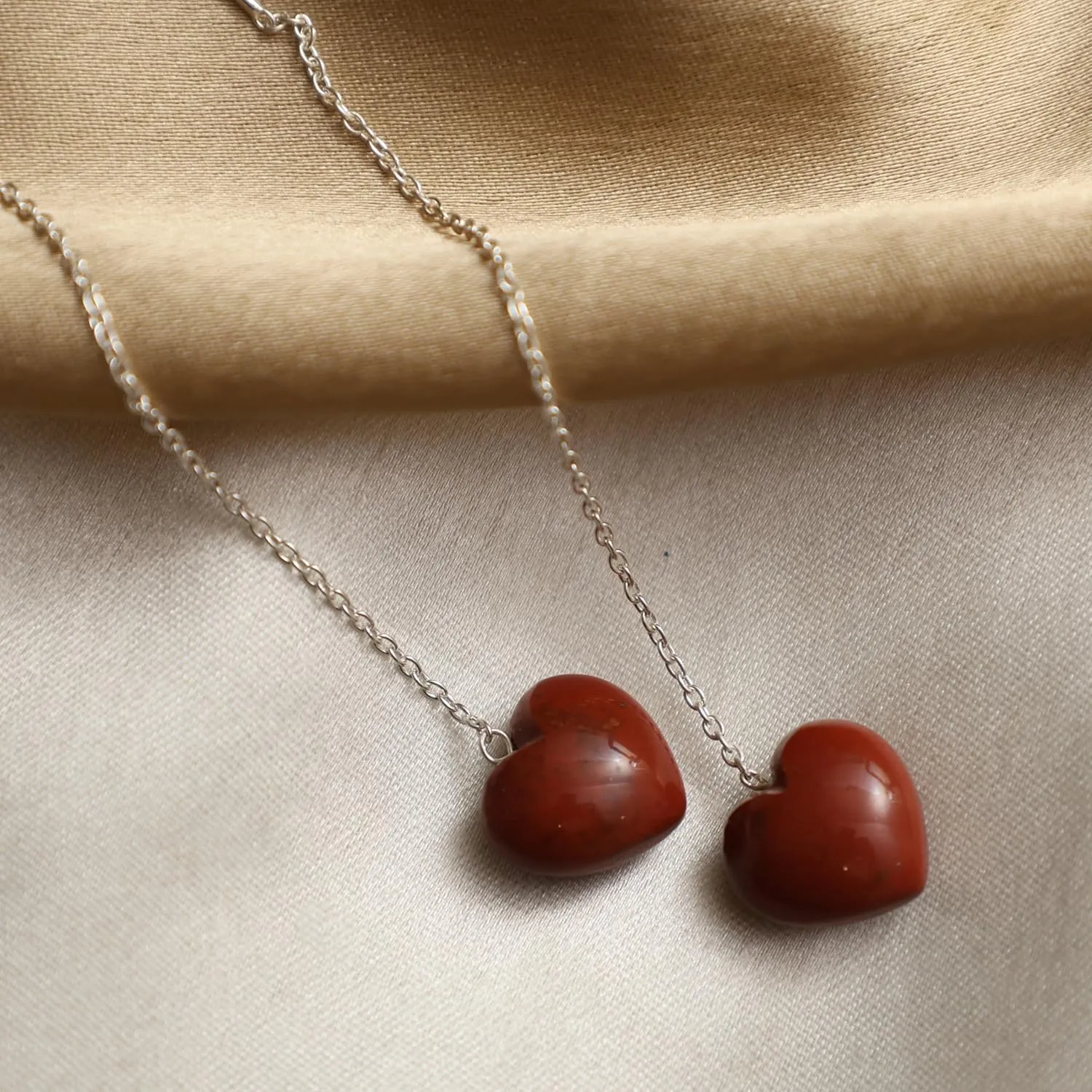 Red Heart Earrings Red Jasper Earring Threader Earrings, Dangling Long Chain Drop Earrings Heart Earrings for Girls Gift for Her 925 Silver Jewelry (Red jasper)