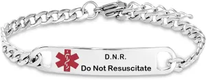 Red Medical Alert Bracelet for Women Men Emergency First Aid Health Alert Engraved Adjustable Stainless Steel Chain Bracelets