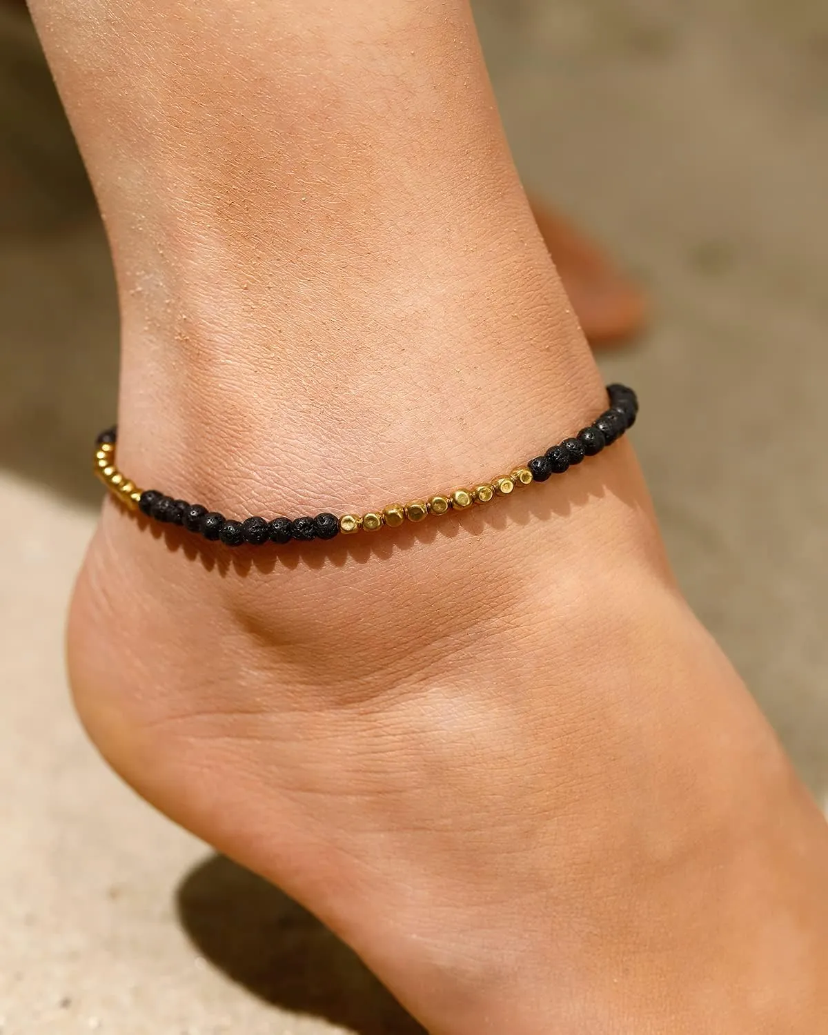 Reiki Agate Beaded Anklet Dainty Gold Plated Beads Ankle Bracelets for Women Adjustable Good Luck Beach Jewelry