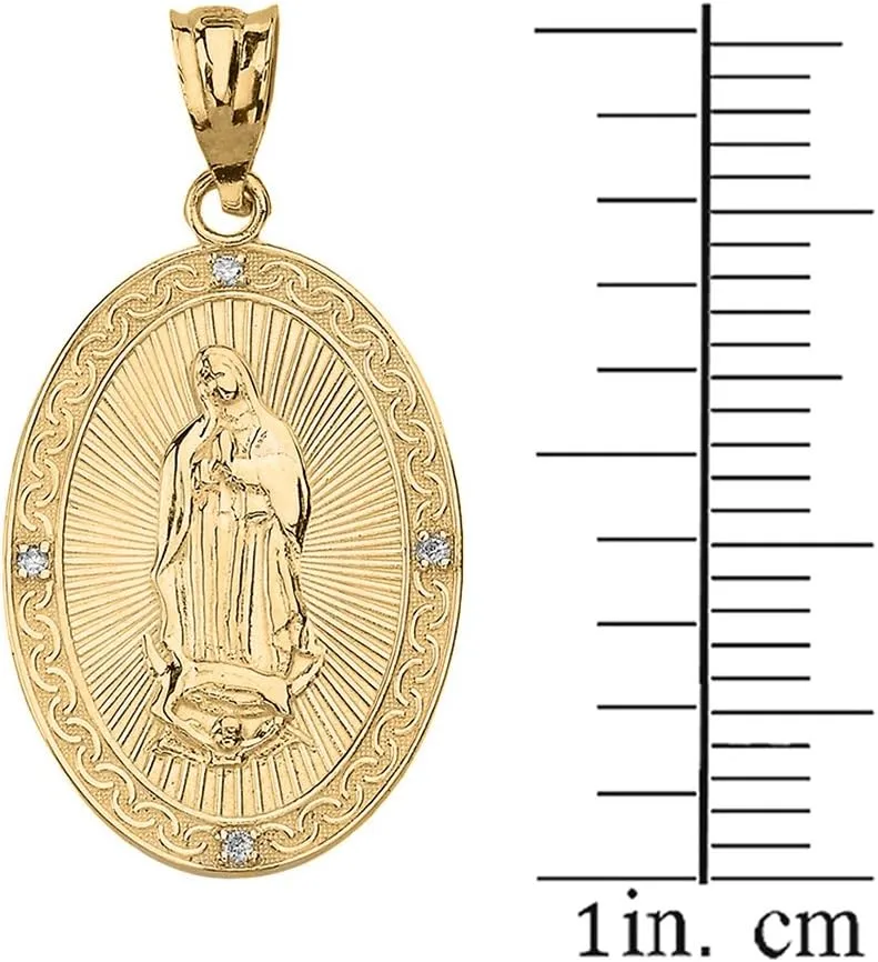 Religious Jewelry 10K Yellow Gold Diamond Accented Our Lady of Guadalupe 3/4 Oval Medal Pendant Necklace (G-H, SI1-SI2) - Choice of Length