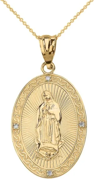 Religious Jewelry 10K Yellow Gold Diamond Accented Our Lady of Guadalupe 3/4 Oval Medal Pendant Necklace (G-H, SI1-SI2) - Choice of Length