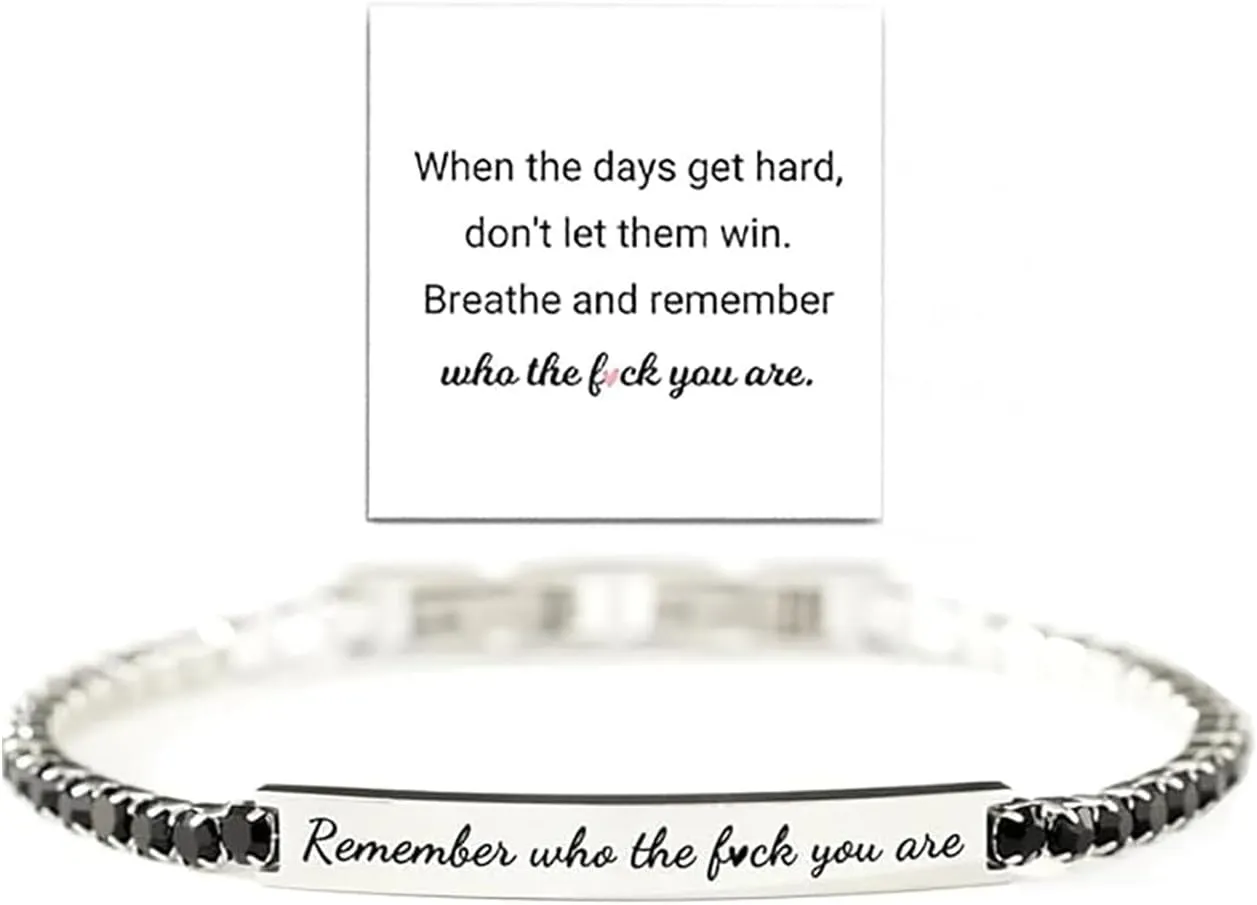Remember Who The Fuck You Are Bracelet for Women, Crystal Diamond Tennis Bracelets Energy Bracelet Engraved Inspirational Little Words Holiday Christmas Gifts for Friend