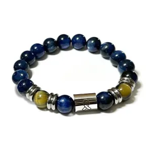 Resilience Cancer Awareness 10mm Unisex Bracelet | Wellness Healing Intention | Natural Blue Kyanite, Golden Tiger's Eye, Stainless Steel 7.5 inch | Handmade