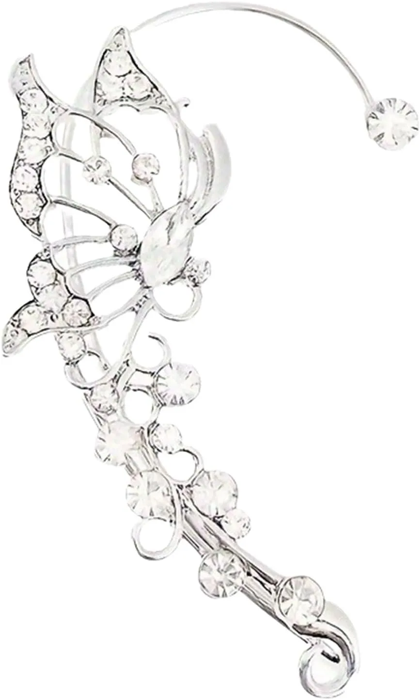 Rhinestone Butterfly Ear Cuff Earrings for Women, Non-piercing Ear Cuffs for Women Butterfly Hollow Wrap Earring Vintage Ears Cuff Earrings No Piercing Ears Clip Earring Jewelry Gifts
