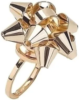 Roman Christmas Bow Spin Ring, 1.2-inch Height, Iron, Gold, Christmas, Fashion, Jewelry, Holiday Tradition