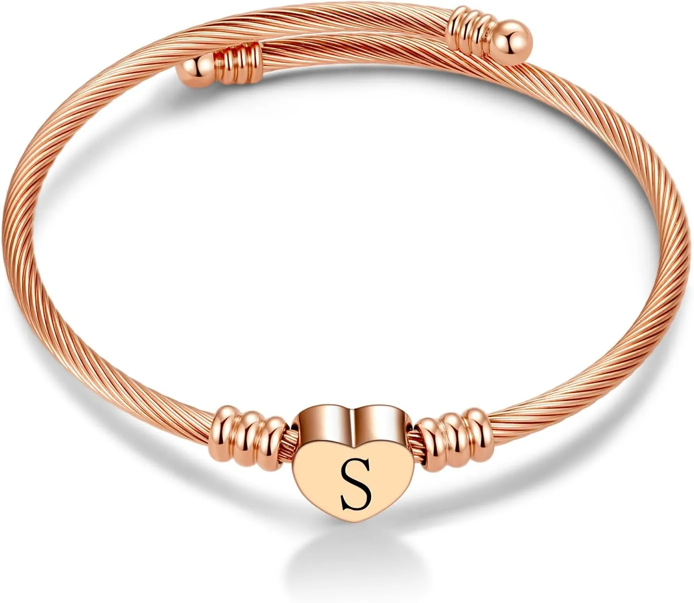 Rose Gold Women Heart Initial A-Z Letter Cuff Bracelets Name Expandable Bangle Bracelet Birthday Gifts