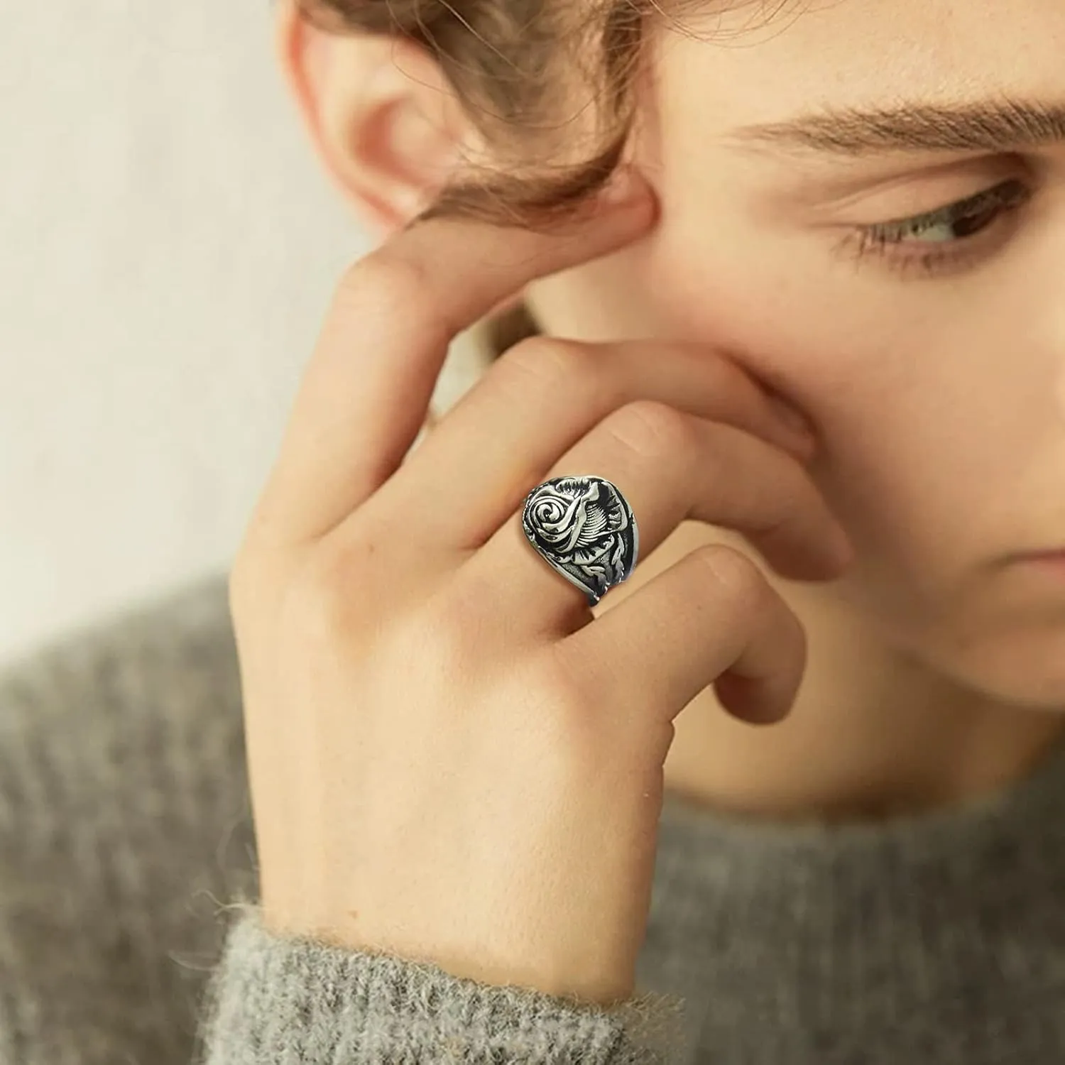 Rose Spoon Rings for Women Vintage Floral Statement Adjustable Open Thumb Handmade Jewelry