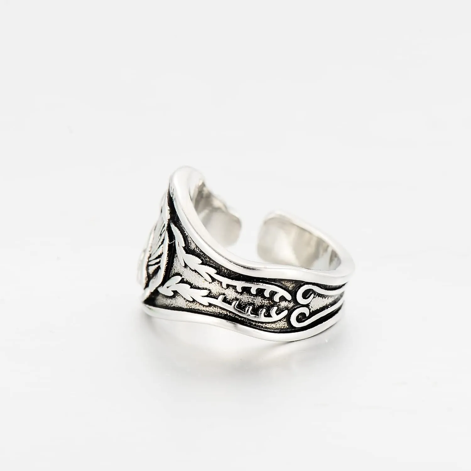 Rose Spoon Rings for Women Vintage Floral Statement Adjustable Open Thumb Handmade Jewelry