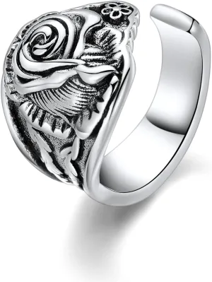 Rose Spoon Rings for Women Vintage Floral Statement Adjustable Open Thumb Handmade Jewelry