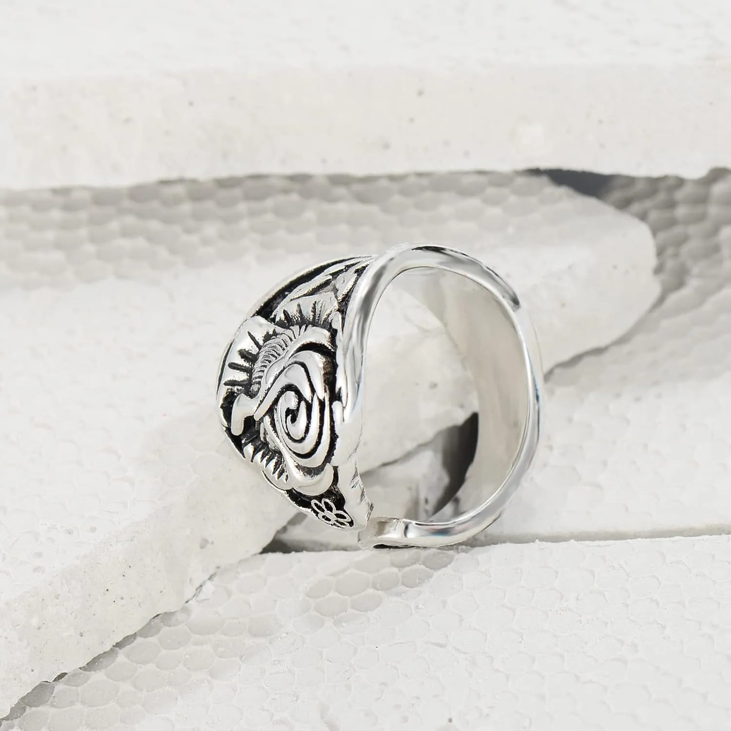 Rose Spoon Rings for Women Vintage Floral Statement Adjustable Open Thumb Handmade Jewelry