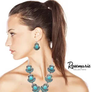 Rosemarie & Jubalee Women's Stunning Statement Vintage Western Style Semi Precious Turquoise Howlite Stone Y-Drop Necklace Earring Gift Set, 24" 3" Extender