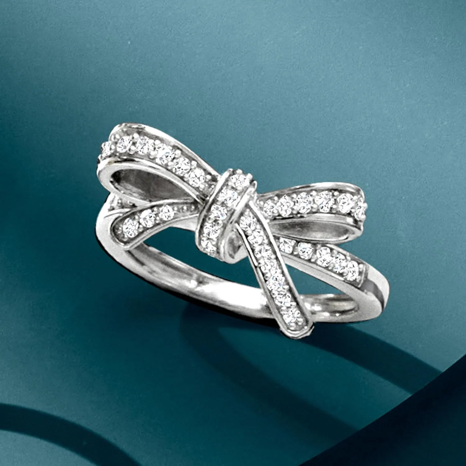 Ross-Simons 0.35 ct. t.w. Diamond Bow Ring in Sterling Silver
