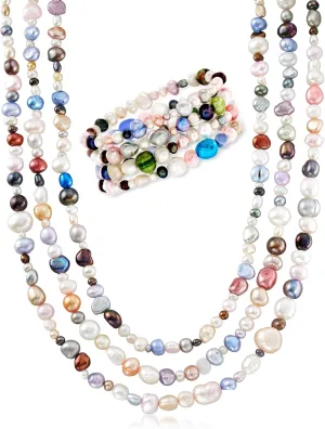 Ross-Simons 4-8mm Multicolored Cultured Baroque Pearl Jewelry Set: 4 Bracelets and Necklace. 64 inches