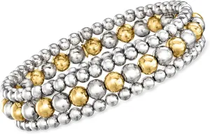 Ross-Simons Italian 2-Tone Sterling Silver Jewelry Set: 3 4-6mm Bead Stretch Bracelets. 8 inches