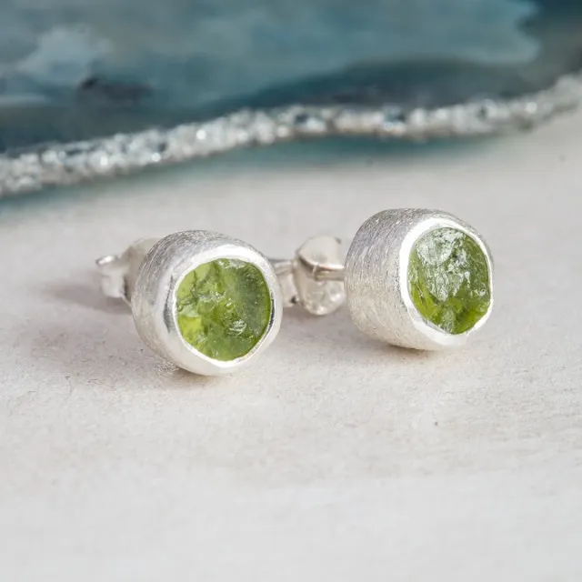 Rough Peridot Silver Stud