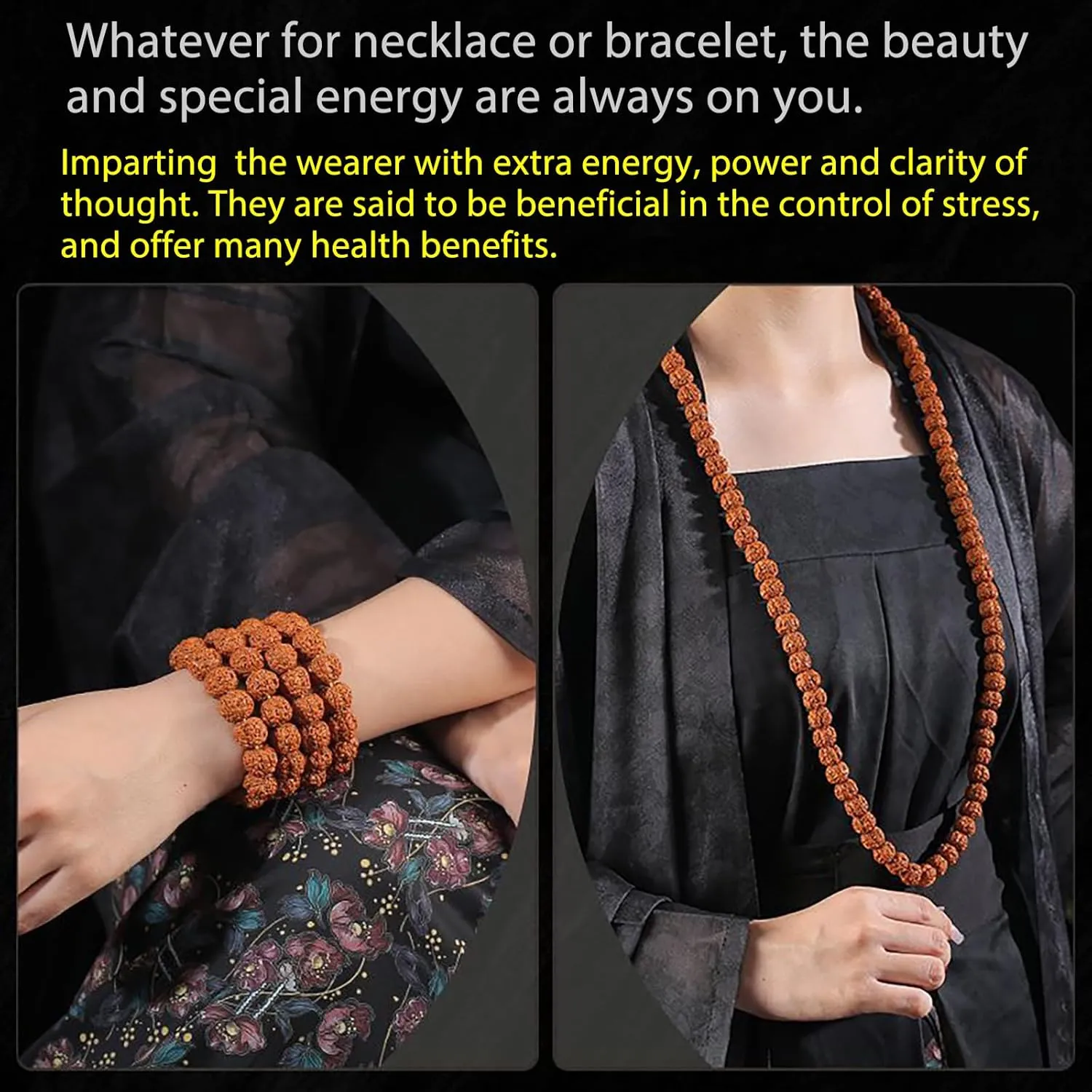 Rudraksha Japa Mala Prayer Yoga Meditation Blessing Buddhist Beads Necklace Bracelet