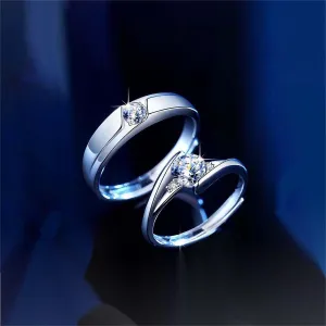 S925 Silver Adjustable Matching Couple Rings with D-color Diamonds, Very Good Cut, VVS1, His and Hers Promise Rings