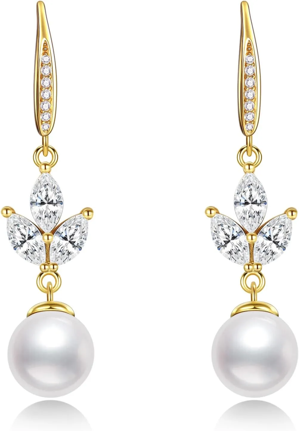 S925 Silver Drop Dangle Pearl Earrings for Brides, Gold/Silver Bridal Jewelry for Wedding with Cubic Zirconia Hypoallergenic