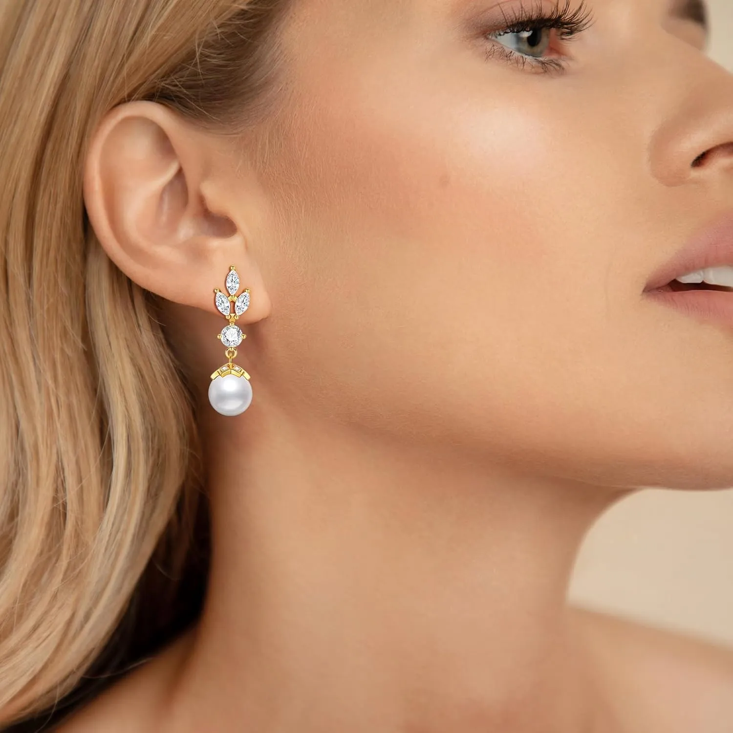 S925 Silver Drop Dangle Pearl Earrings for Brides, Gold/Silver Bridal Jewelry with 5A Cubic Zirconia for Wedding Hypoallergenic