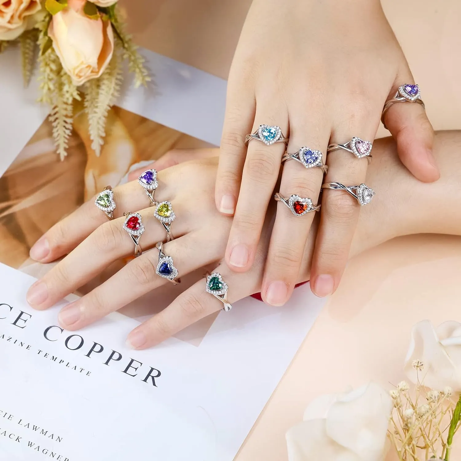 S925 Sterling Silver Birthstone Rings for Women Engagement Ring For Women Adjustable Promise Rings for Wife, Mom, Daughter Jewelry Birthday Wedding Anniversary Valentines Gifts