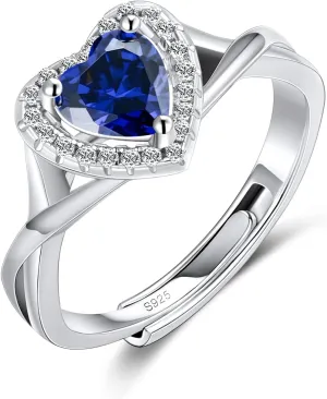S925 Sterling Silver Birthstone Rings for Women Engagement Ring For Women Adjustable Promise Rings for Wife, Mom, Daughter Jewelry Birthday Wedding Anniversary Valentines Gifts