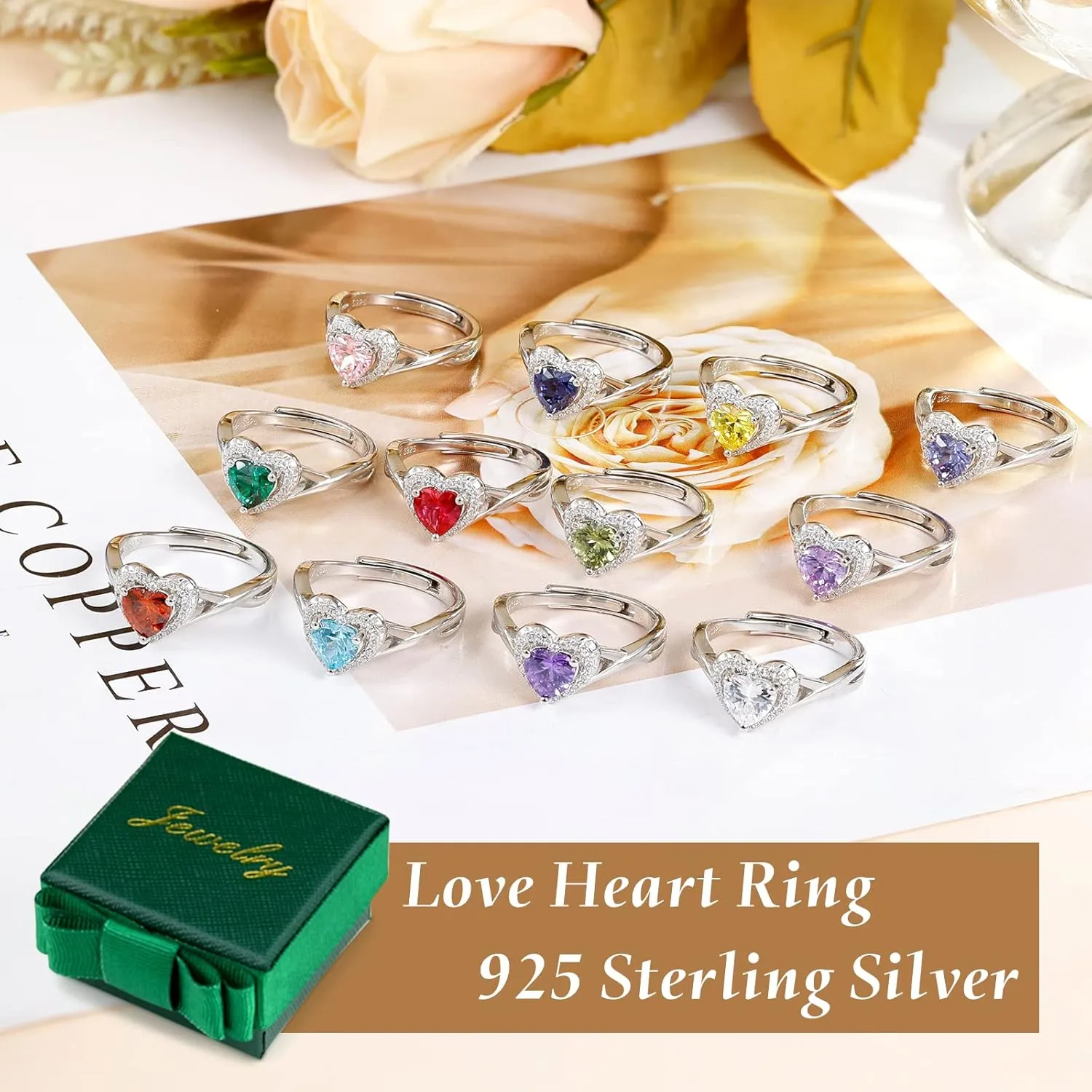 S925 Sterling Silver Birthstone Rings for Women Engagement Ring For Women Adjustable Promise Rings for Wife, Mom, Daughter Jewelry Birthday Wedding Anniversary Valentines Gifts
