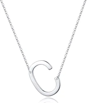 S925 Sterling Silver Sideways Initial Necklaces for Women, Dainty Hypoallergenic Sterling Silver Letter A-Z Pendant Necklace Silver Sideways Initial Letter Necklace for Women Girls Jewelry Gifts