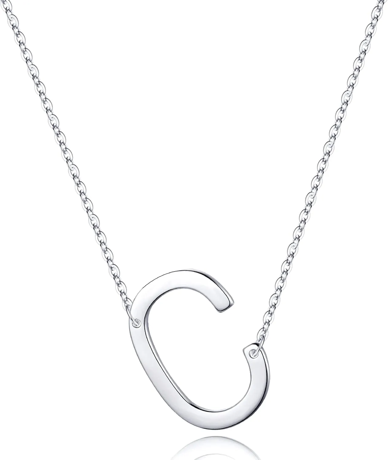 S925 Sterling Silver Sideways Initial Necklaces for Women, Dainty Hypoallergenic Sterling Silver Letter A-Z Pendant Necklace Silver Sideways Initial Letter Necklace for Women Girls Jewelry Gifts