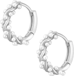 Sacina Silver-tone Imitation-Pearl Hoop Huggie Hoop Earrings, Tiny Dainty Earrings, Christmas Jewelry Gift For Women
