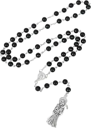 SANDOO Santa Muerte Necklace with Rosary Beads,Protection Good Luck Healing Santa Muerte Pendant with Sickle,Religious Jewelry Amulet for Women Girls Men Her Him