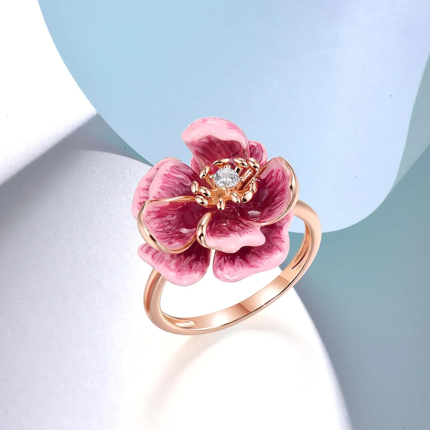 Santuzza 925 Sterling Silver Enamel Flower Statement Ring for Women