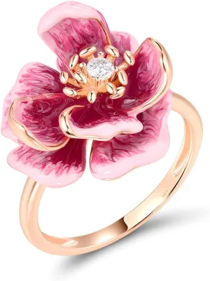 Santuzza 925 Sterling Silver Enamel Flower Statement Ring for Women