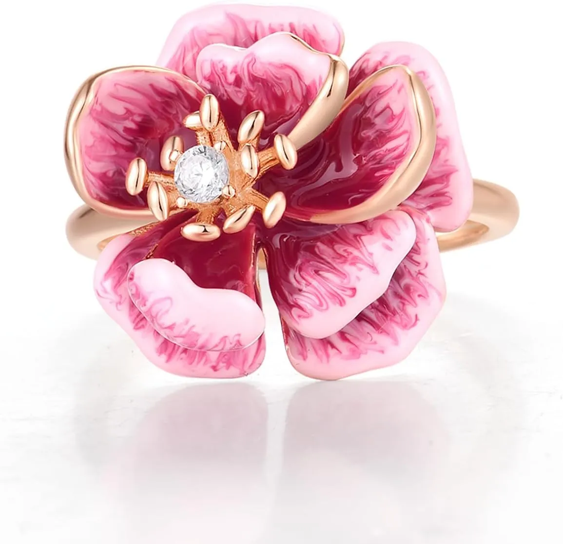Santuzza 925 Sterling Silver Enamel Flower Statement Ring for Women