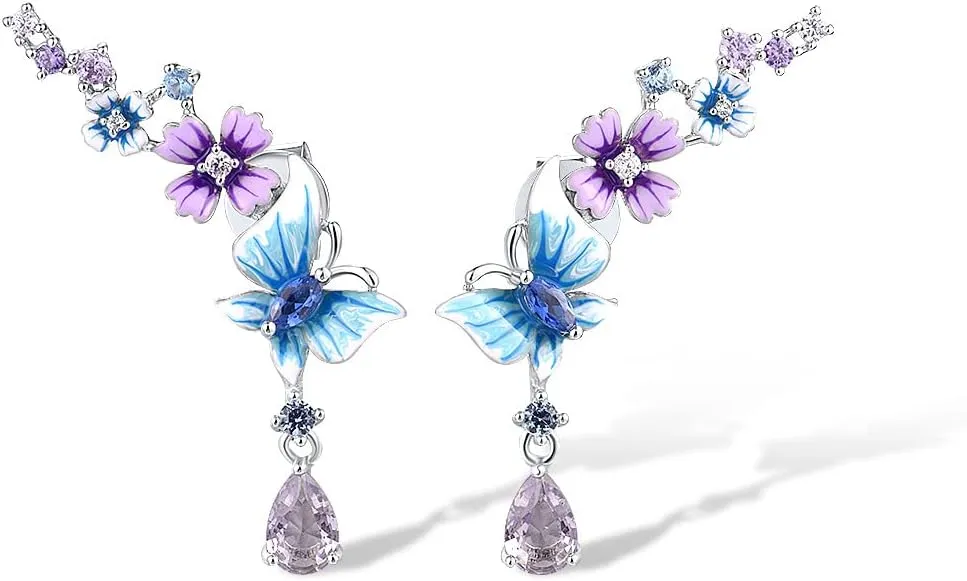 Santuzza 925 Sterling Silver Gemstone Enamel Flower Earrings