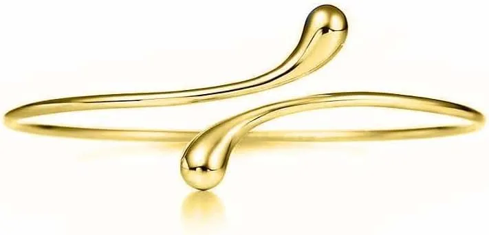 Savlano 14K Gold Plated Double Teardrop Open Cuff Bangle -7-8 Inch Flexible Bangle Bracelet Comes With Gift Box for Women