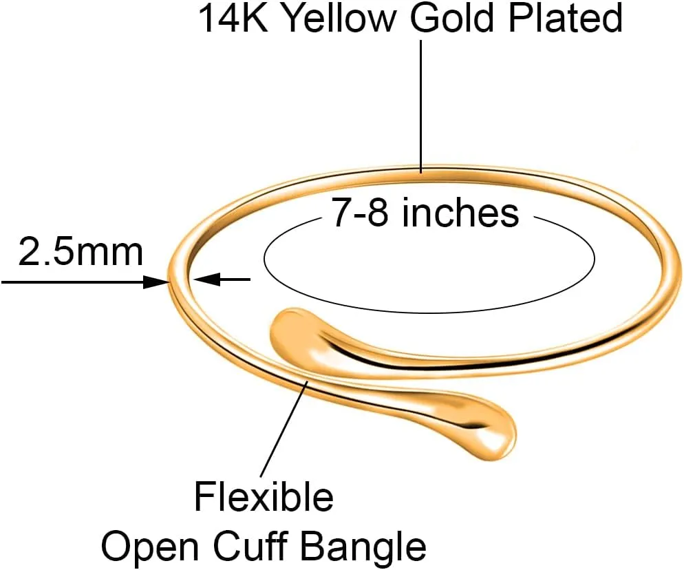 Savlano 14K Gold Plated Double Teardrop Open Cuff Bangle -7-8 Inch Flexible Bangle Bracelet Comes With Gift Box for Women