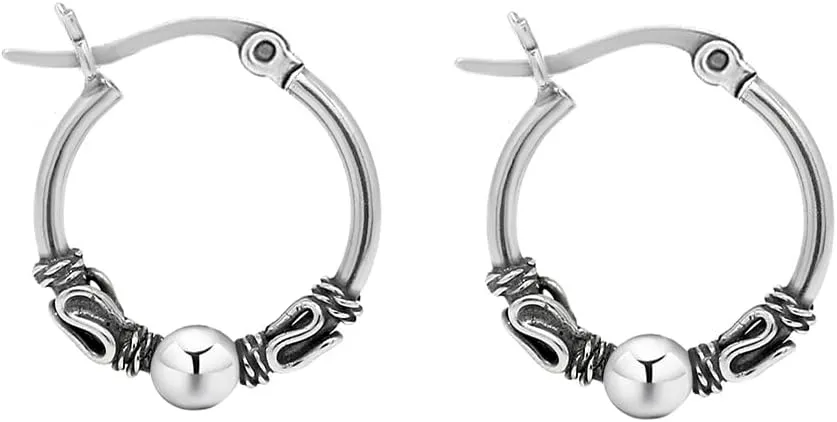 Savlano 925 Sterling Silver Bohemian Tribal Bali Hoop Earrings for Women - Made in Italy Comes With Savlano Gift Box