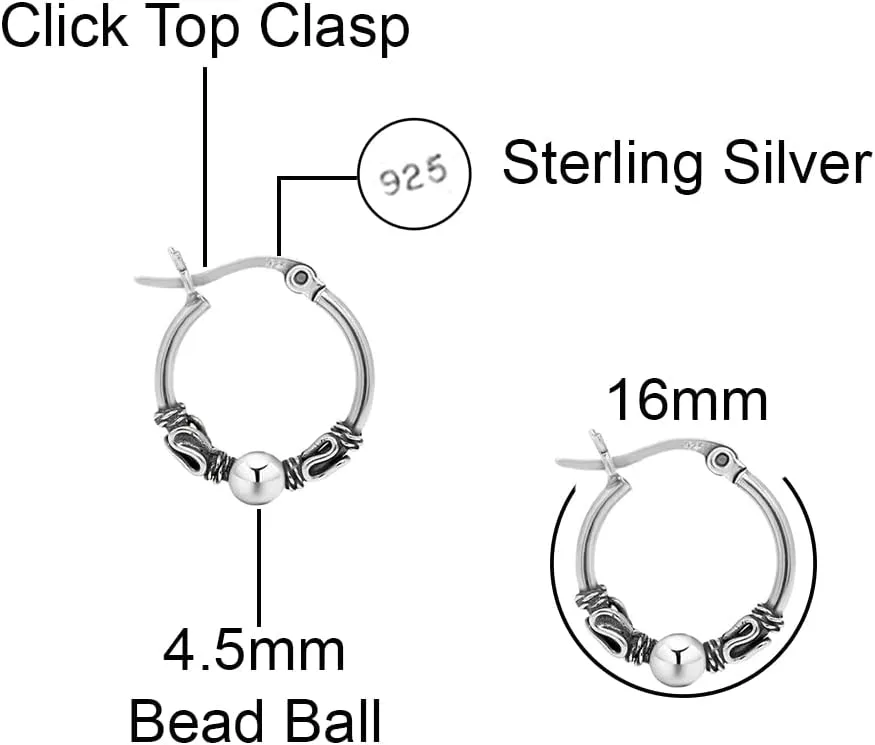 Savlano 925 Sterling Silver Bohemian Tribal Bali Hoop Earrings for Women - Made in Italy Comes With Savlano Gift Box