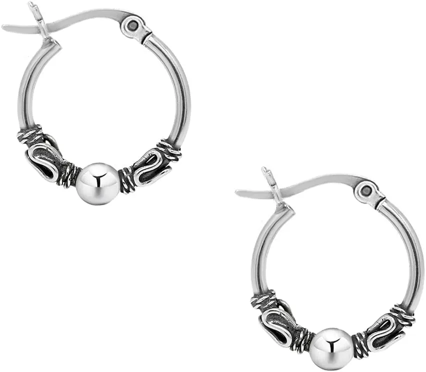 Savlano 925 Sterling Silver Bohemian Tribal Bali Hoop Earrings for Women - Made in Italy Comes With Savlano Gift Box