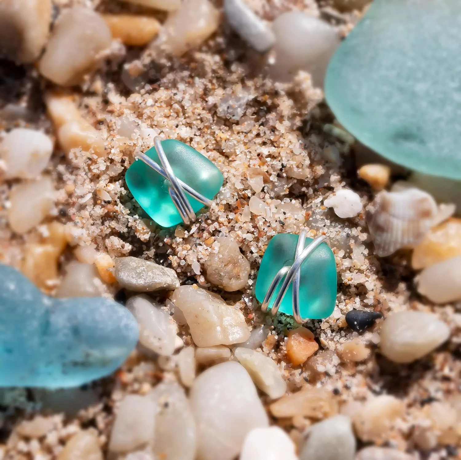 Sea Glass Earrings S990 Sterling Silver Hypoallergenic Handmade Stud Post Earrings Beach Glass Fashion Statement Handcraft Jewelry for Women Girls (S, Green)