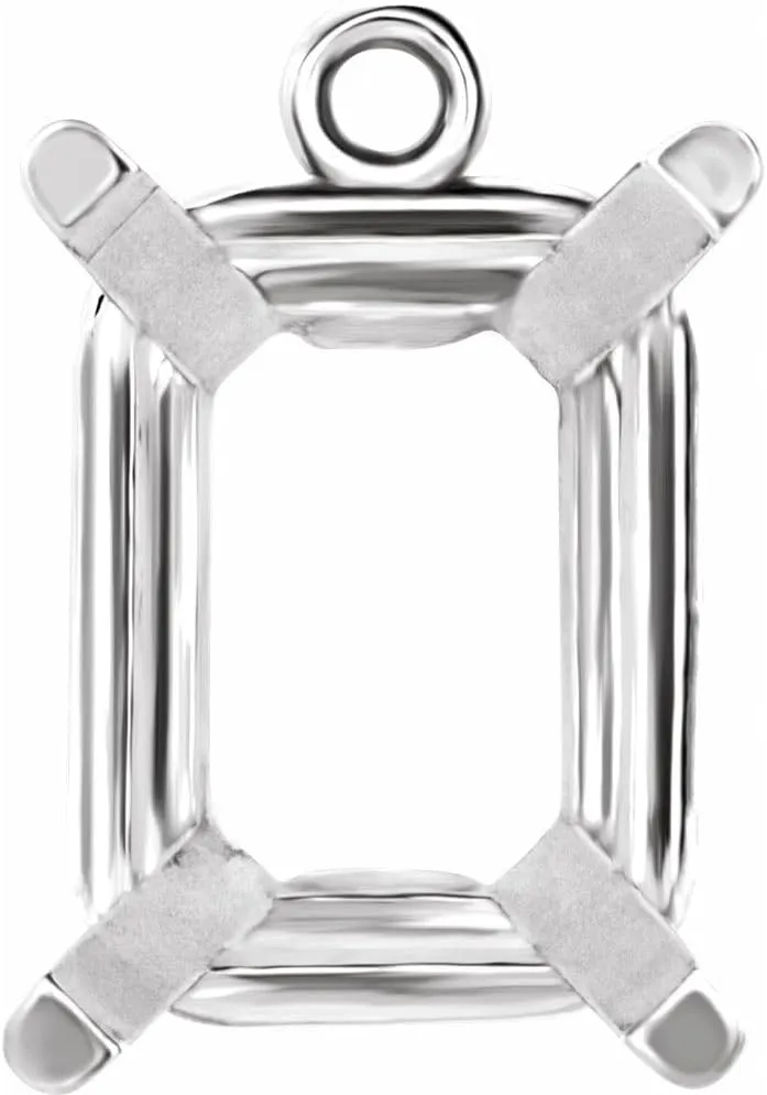 Semi-Polished Platinum 9x7mm Emerald Cut 4-Prong Dangle Link Finding Component Fine Jewelry for Women Gifts for Her (Mounting Only, Not All Stones Included)