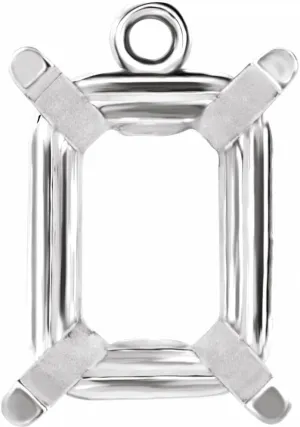 Semi-Polished Platinum 9x7mm Emerald Cut 4-Prong Dangle Link Finding Component Fine Jewelry for Women Gifts for Her (Mounting Only, Not All Stones Included)