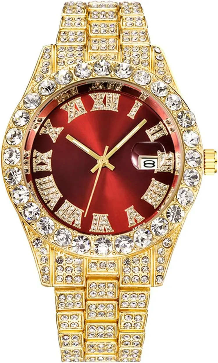 SENRUD Women's Men's Hip Hop Wrist Watch Unisex Crystal Rhinestone Watch Iced Out Watch