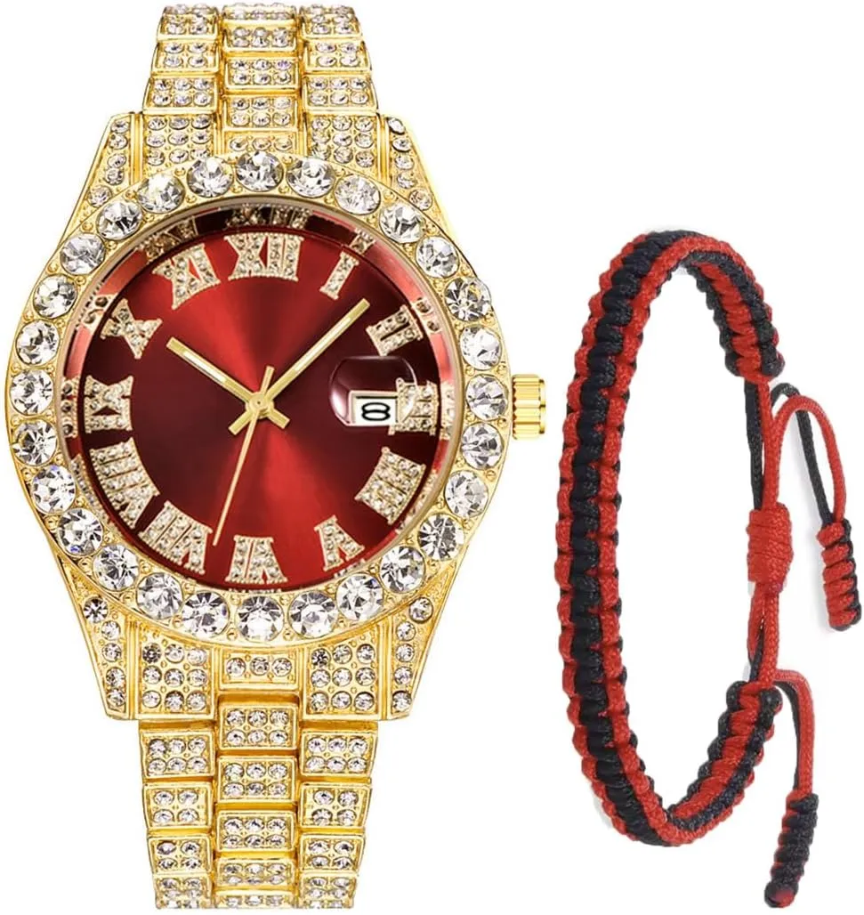 SENRUD Women's Men's Hip Hop Wrist Watch Unisex Crystal Rhinestone Watch Iced Out Watch