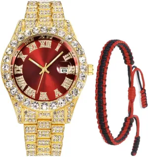 SENRUD Women's Men's Hip Hop Wrist Watch Unisex Crystal Rhinestone Watch Iced Out Watch