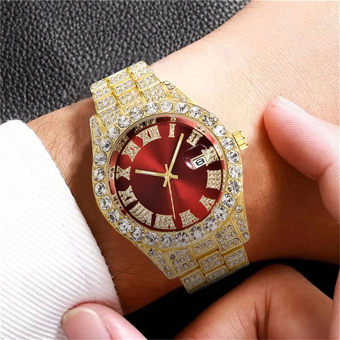 SENRUD Women's Men's Hip Hop Wrist Watch Unisex Crystal Rhinestone Watch Iced Out Watch
